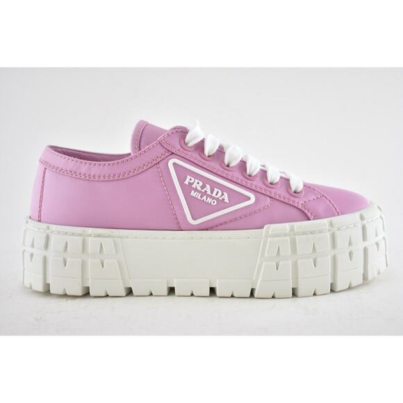Prada Pink Nylon White Platform Lug Sole Lace Flat Low Top Trainer Sneaker 37.5 - Picture 3 of 10